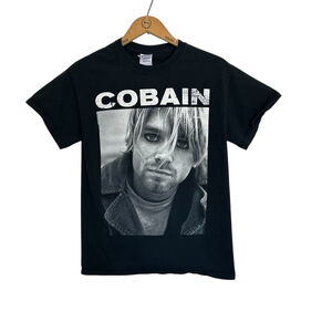 Men's Gildan Heavy Cotton Kurt Cobain Graphic T-Shirt Size S Black